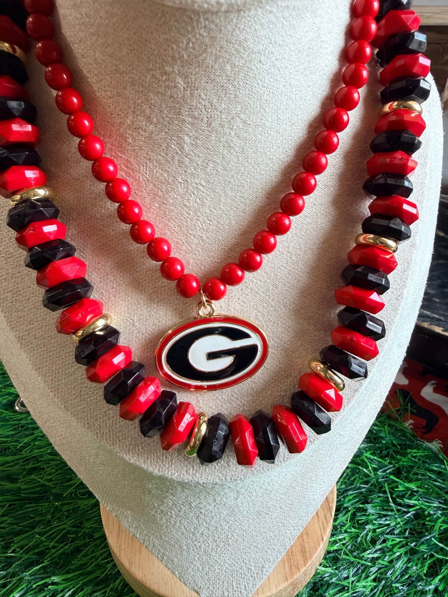 Necklace red beaded UGA licensed