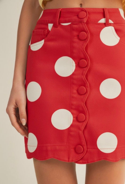 Scalloped polka for skirt red and white