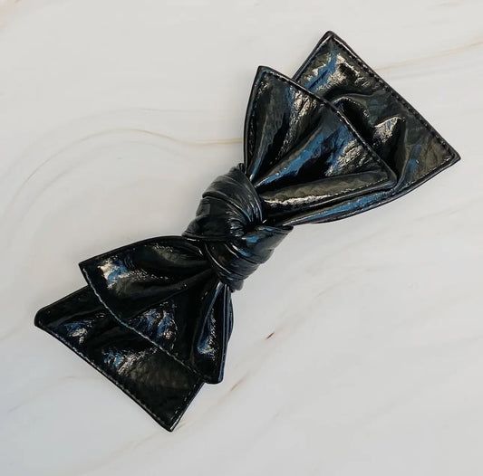 Black pleather hair clip or purse charm