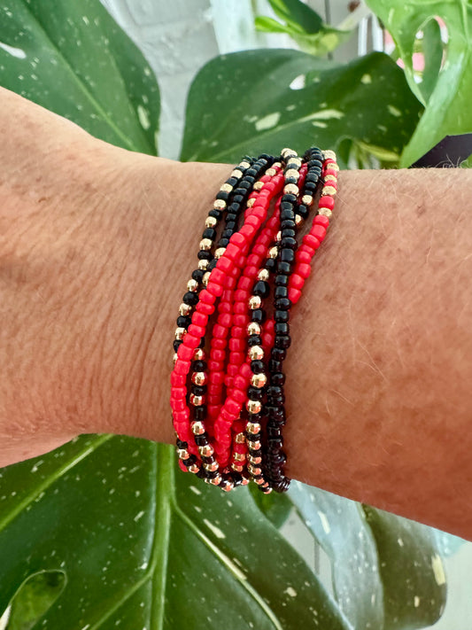 Beaded red and black  bracelet stack