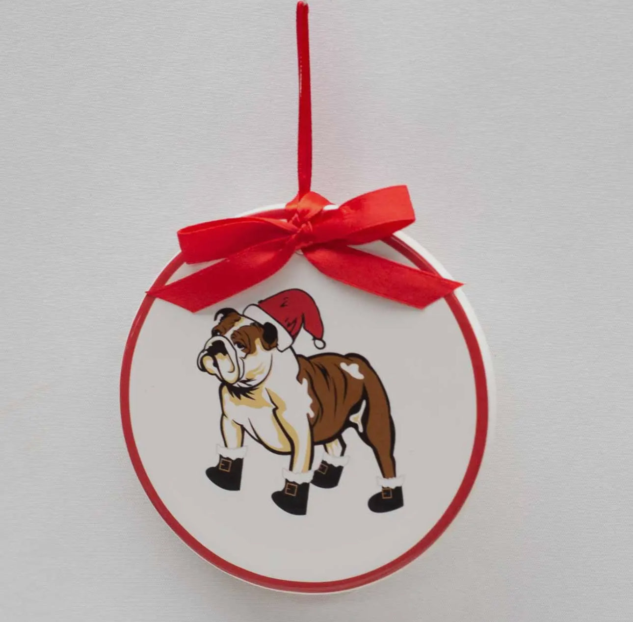 Dog with santa hat ornament