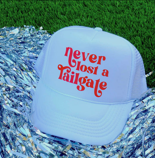 Never Lost a tailgate white hat