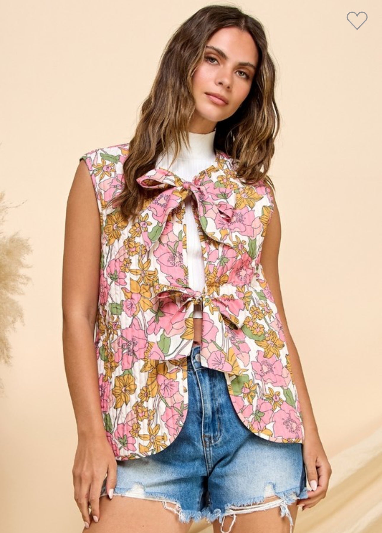 Fall collection quilted pink floral tie vest