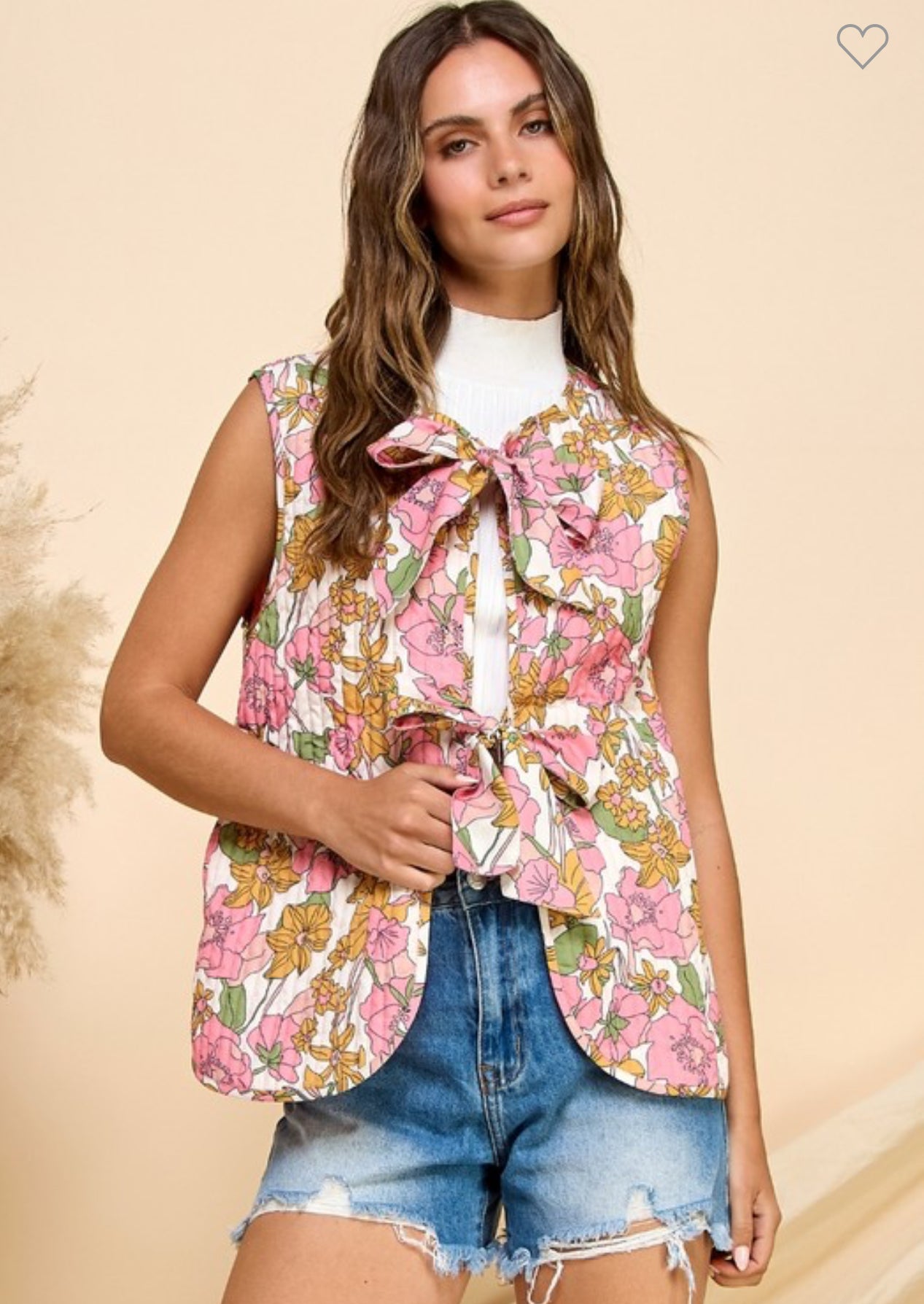 Fall collection quilted pink floral tie vest