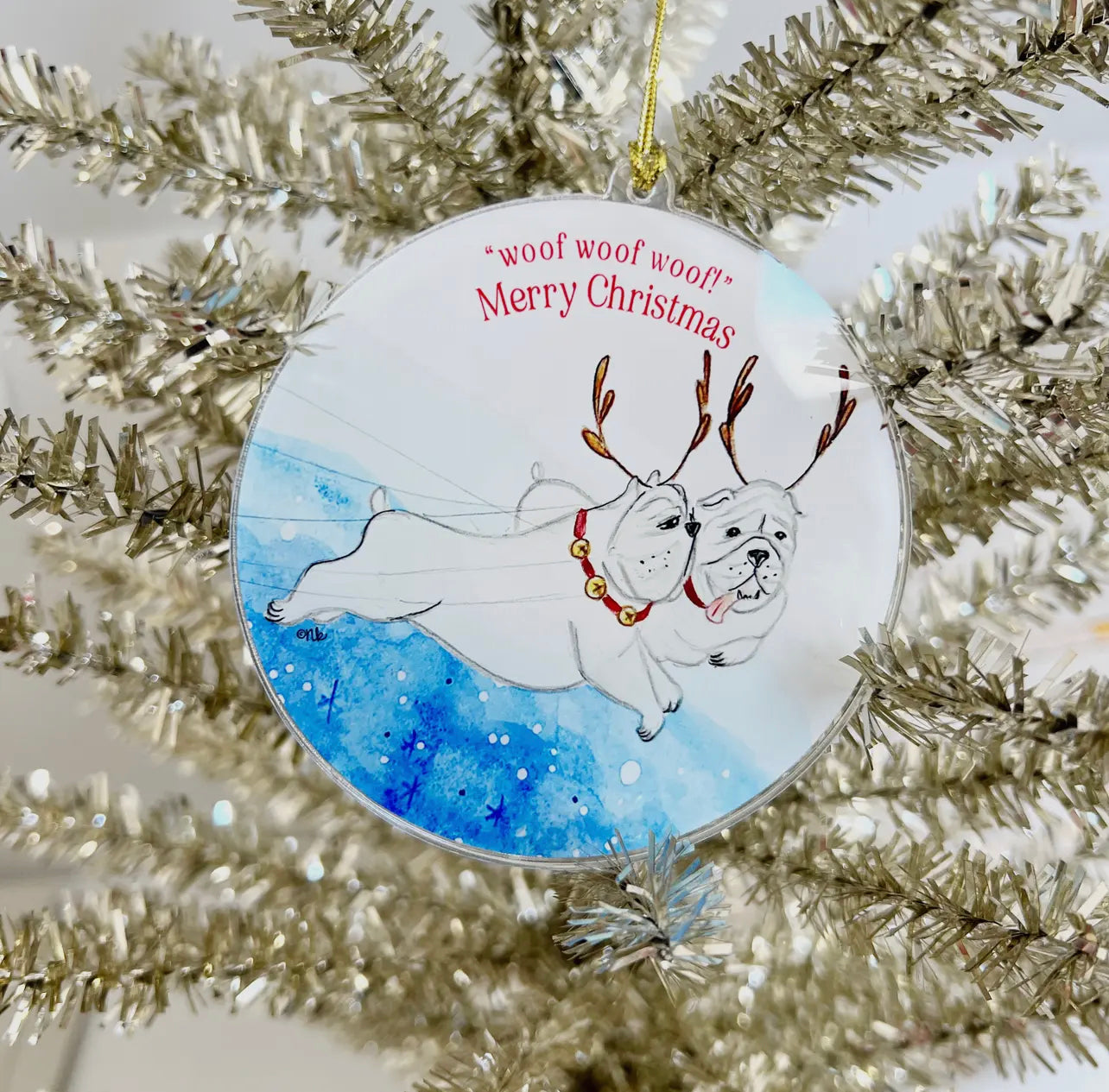 Acrylic dog reindeer ornament