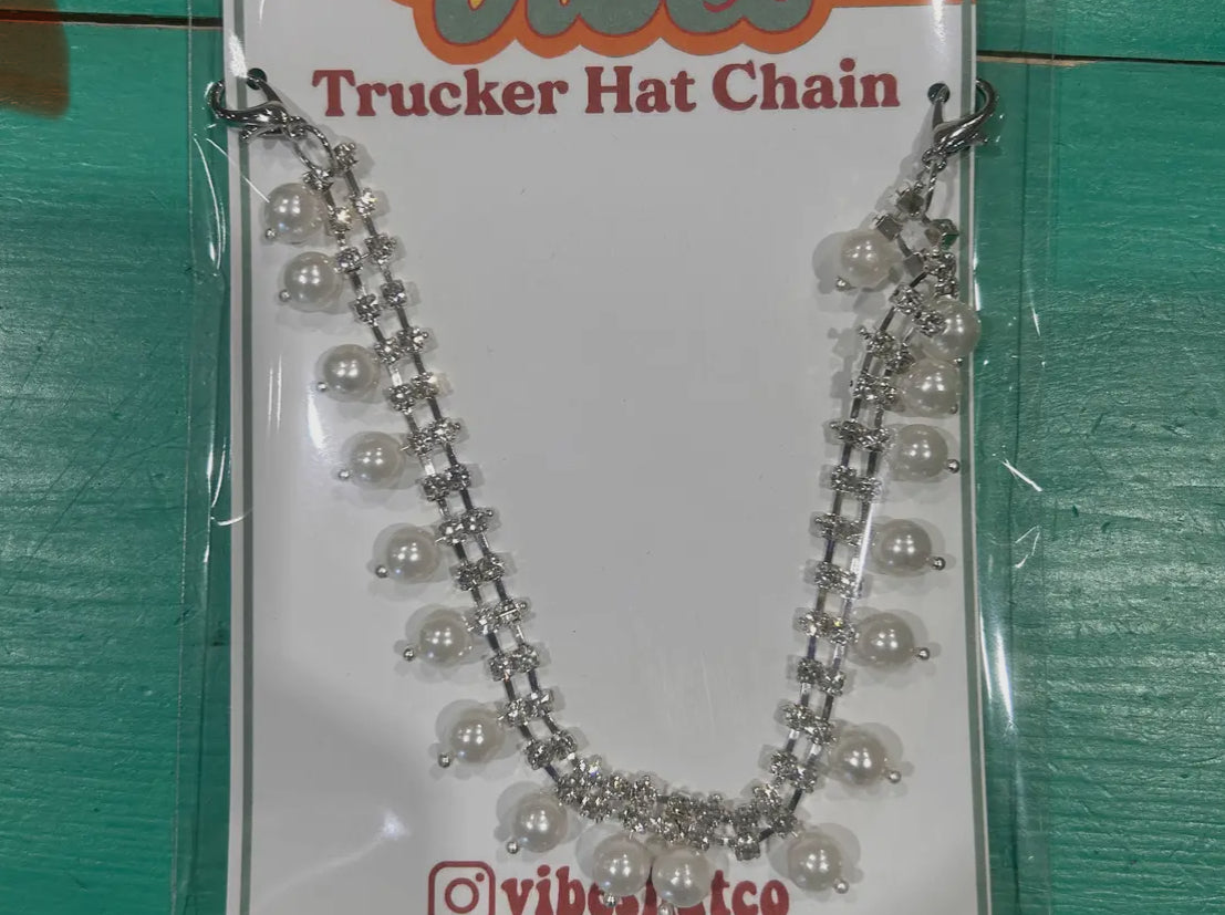Hat chain pearl and rhinestone