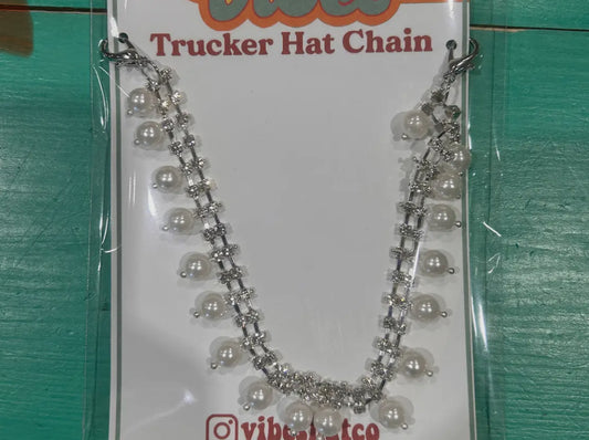 Hat chain pearl and rhinestone