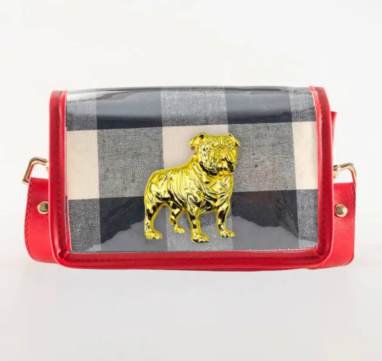 Petite black buffalo check stadium bag with bulldog