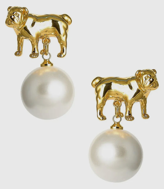 Lisi lerch bulldog and pearl gold earrings