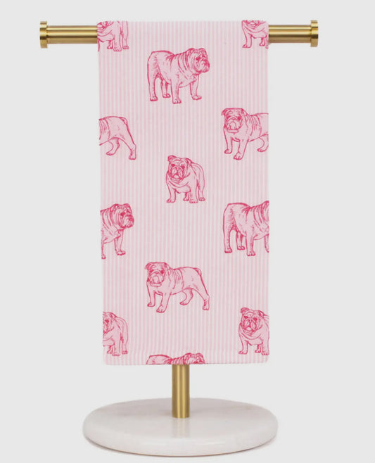 Pink bulldog hand towel