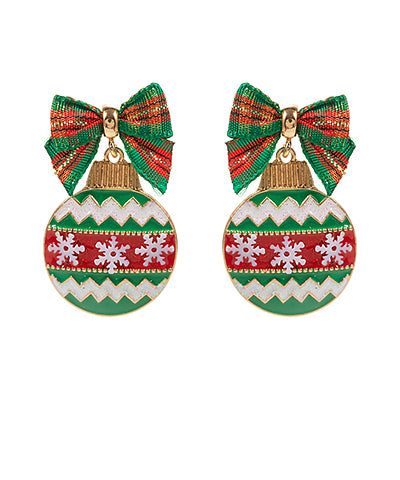 Green and red ornament earrings fabric bow