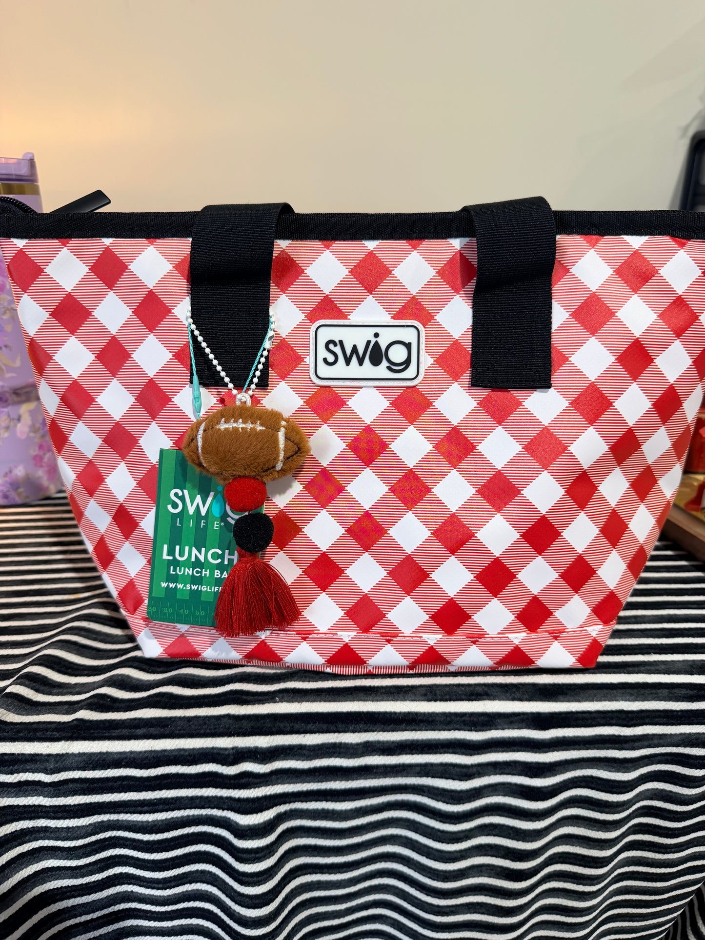 Game day gingham Swig lunch tote game day