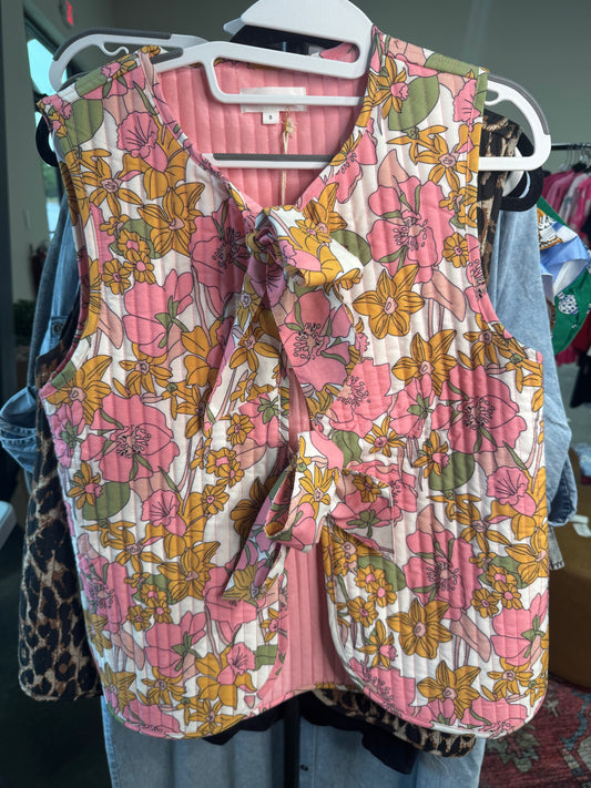 Fall collection quilted pink floral tie vest quilted warehouse clearance sale