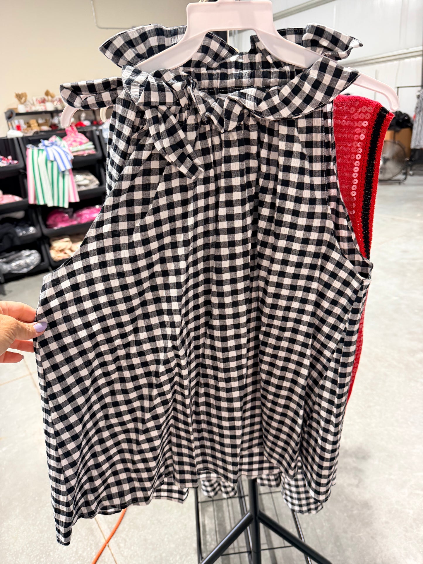 Black and white gingham top with bow