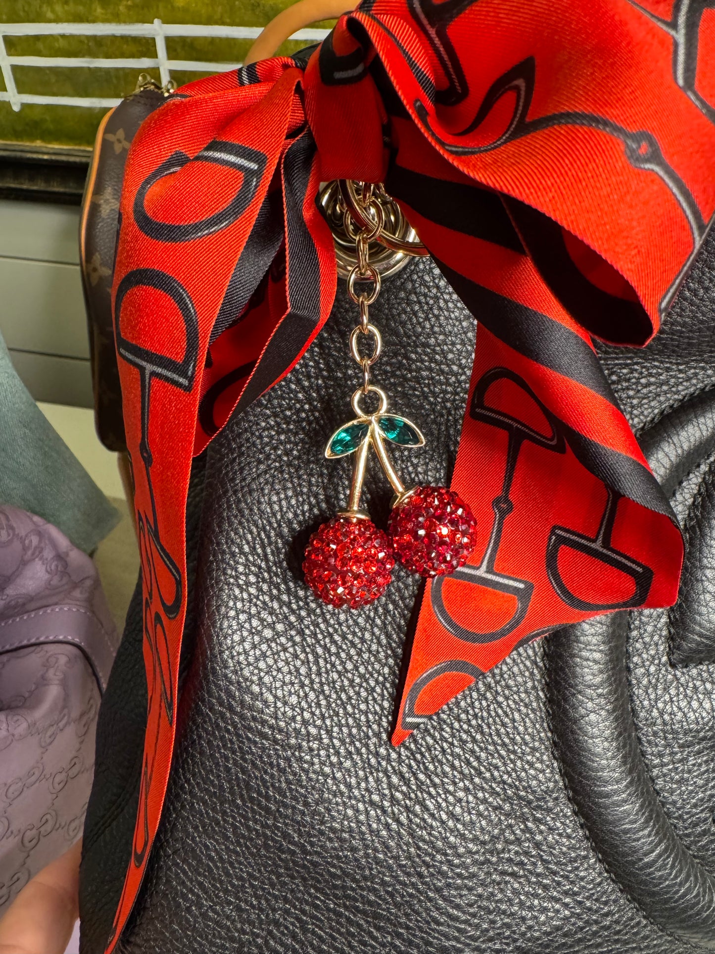Cherry red purse charm key chain