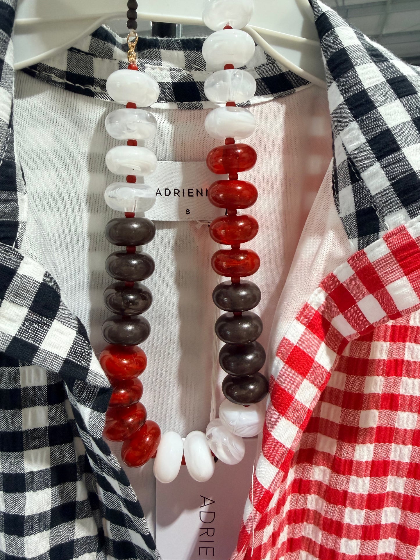 Black red and white beaded necklace large