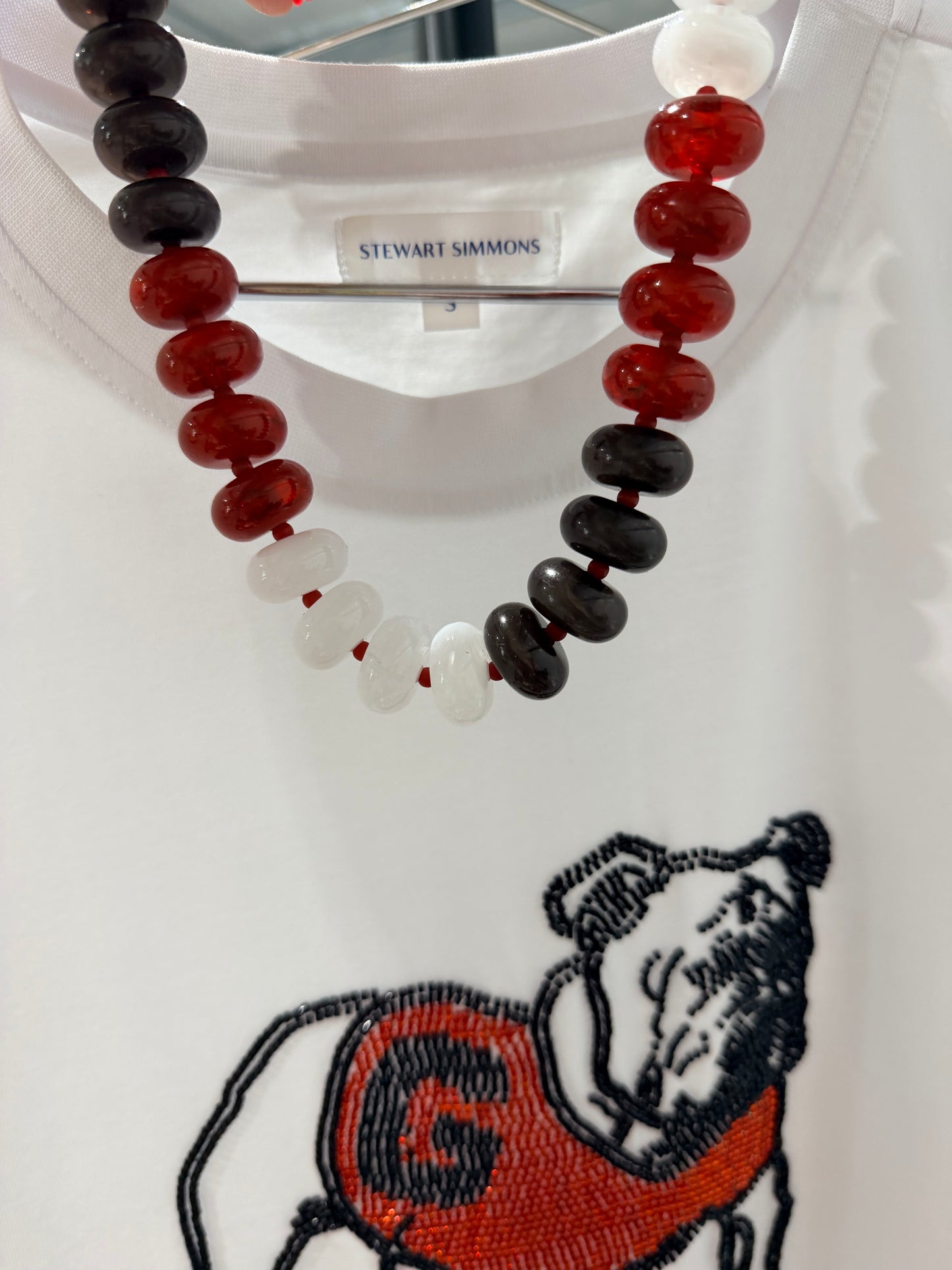 Black red and white beaded necklace large