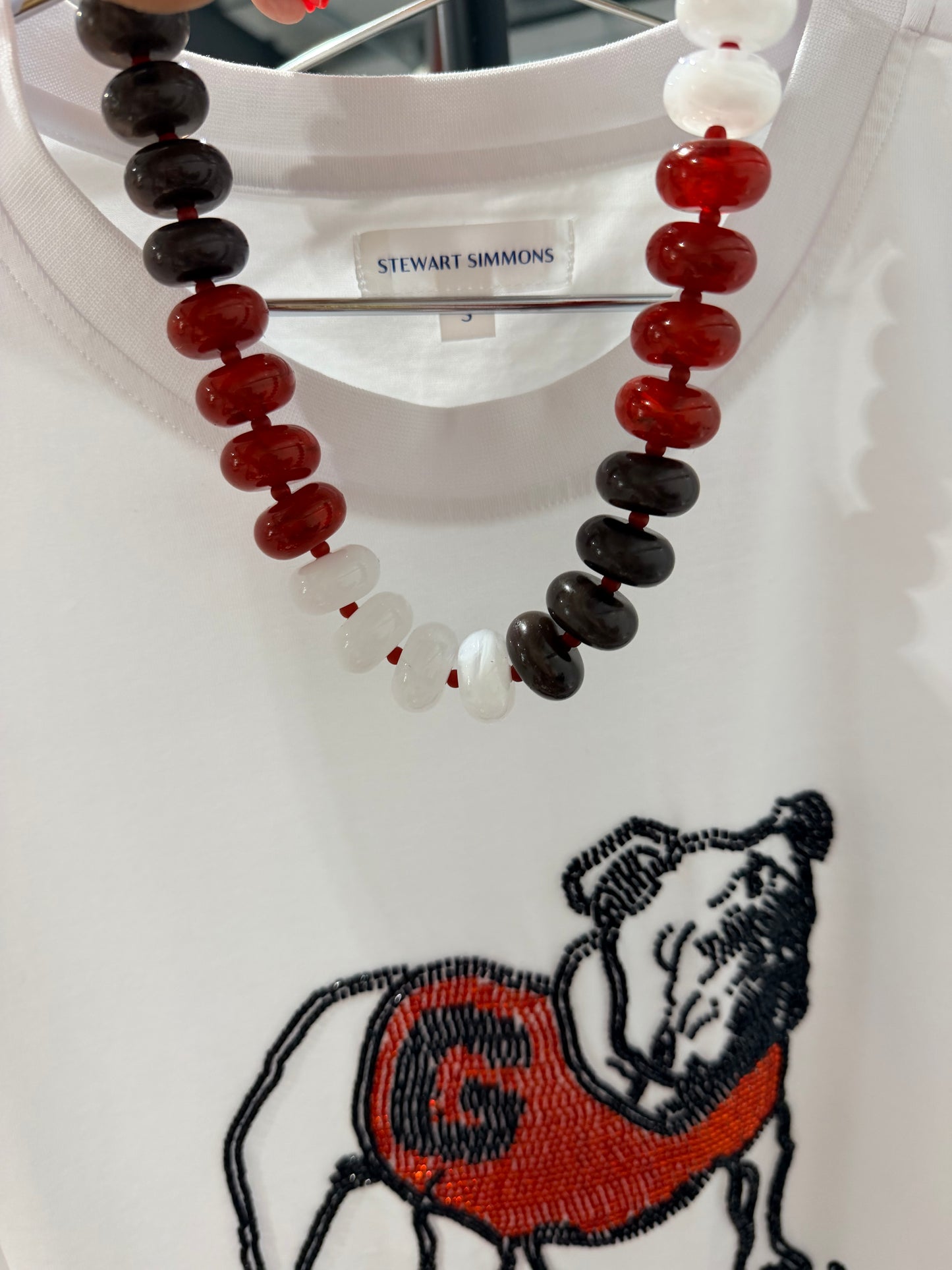 Black red and white beaded necklace large