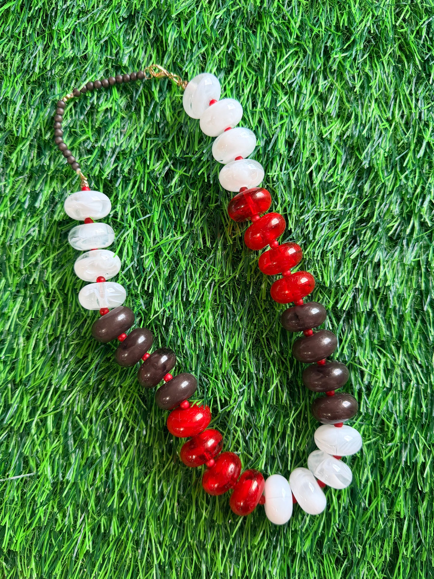 Black red and white beaded necklace large