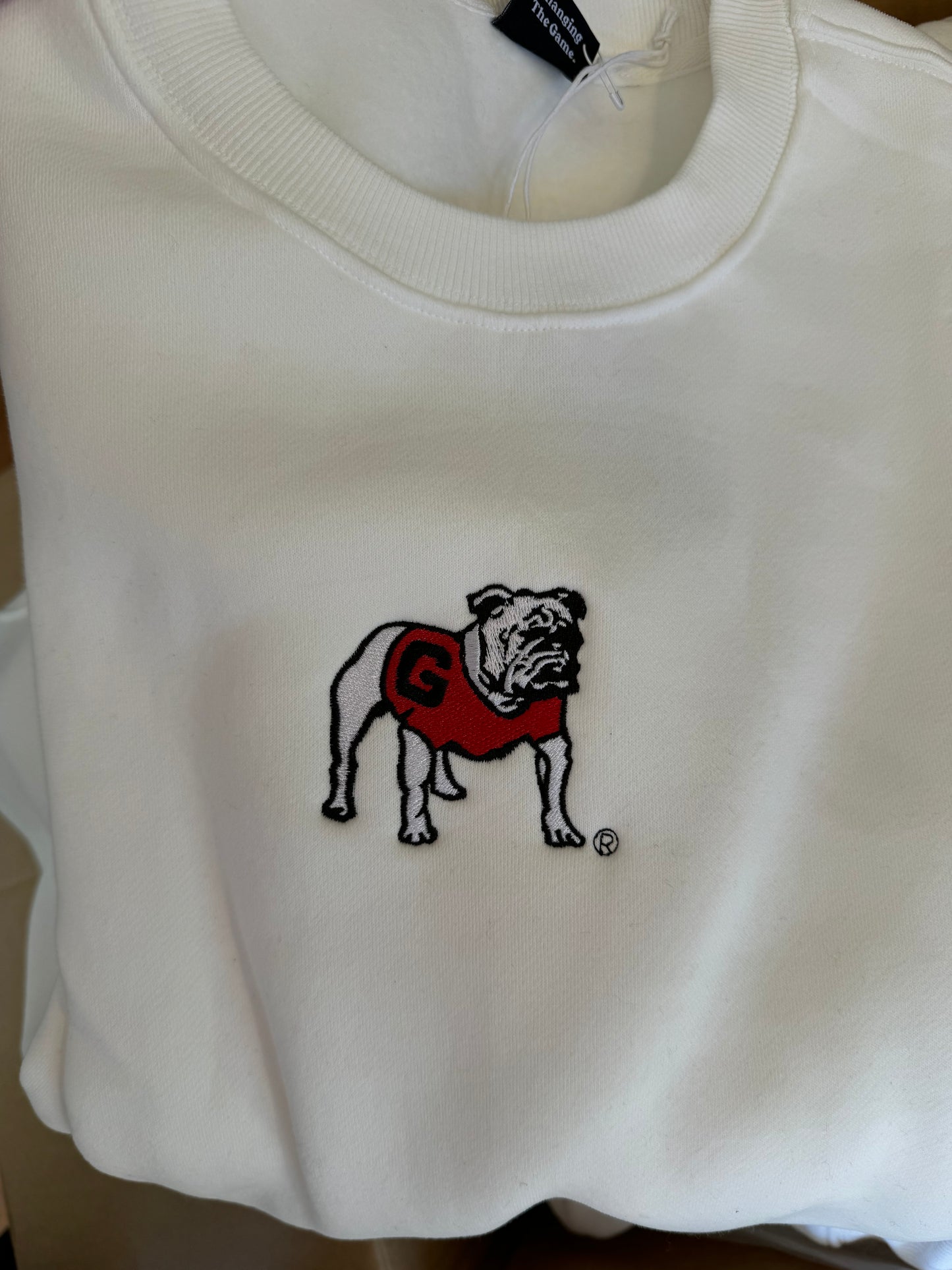 Hyper and vice licensed sweatshirt embroidered bulldog white UGA fall collection