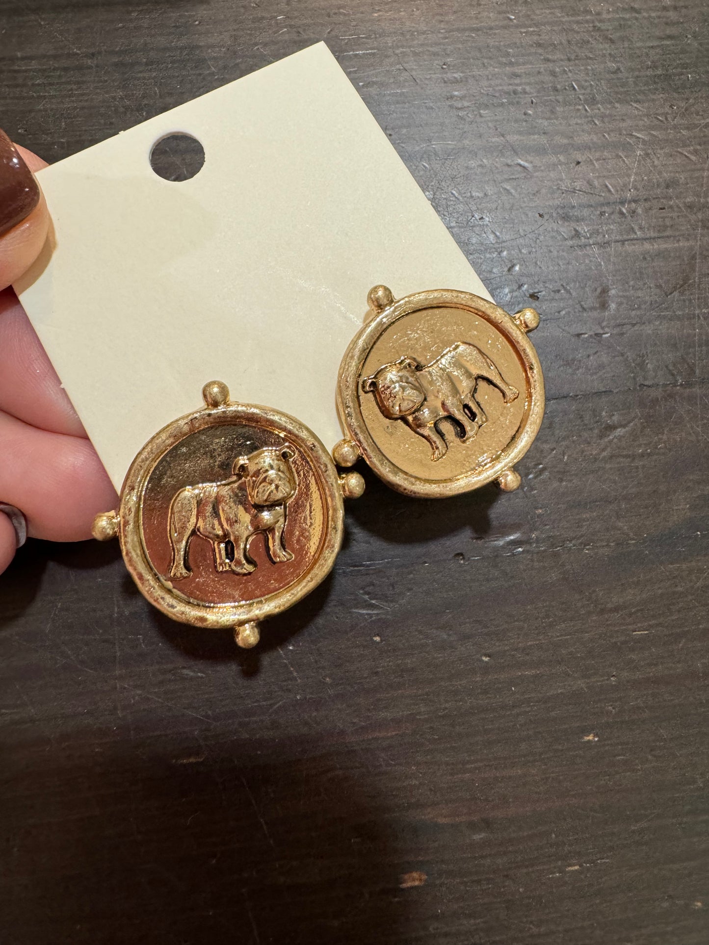 Standing dog medallion studs gold