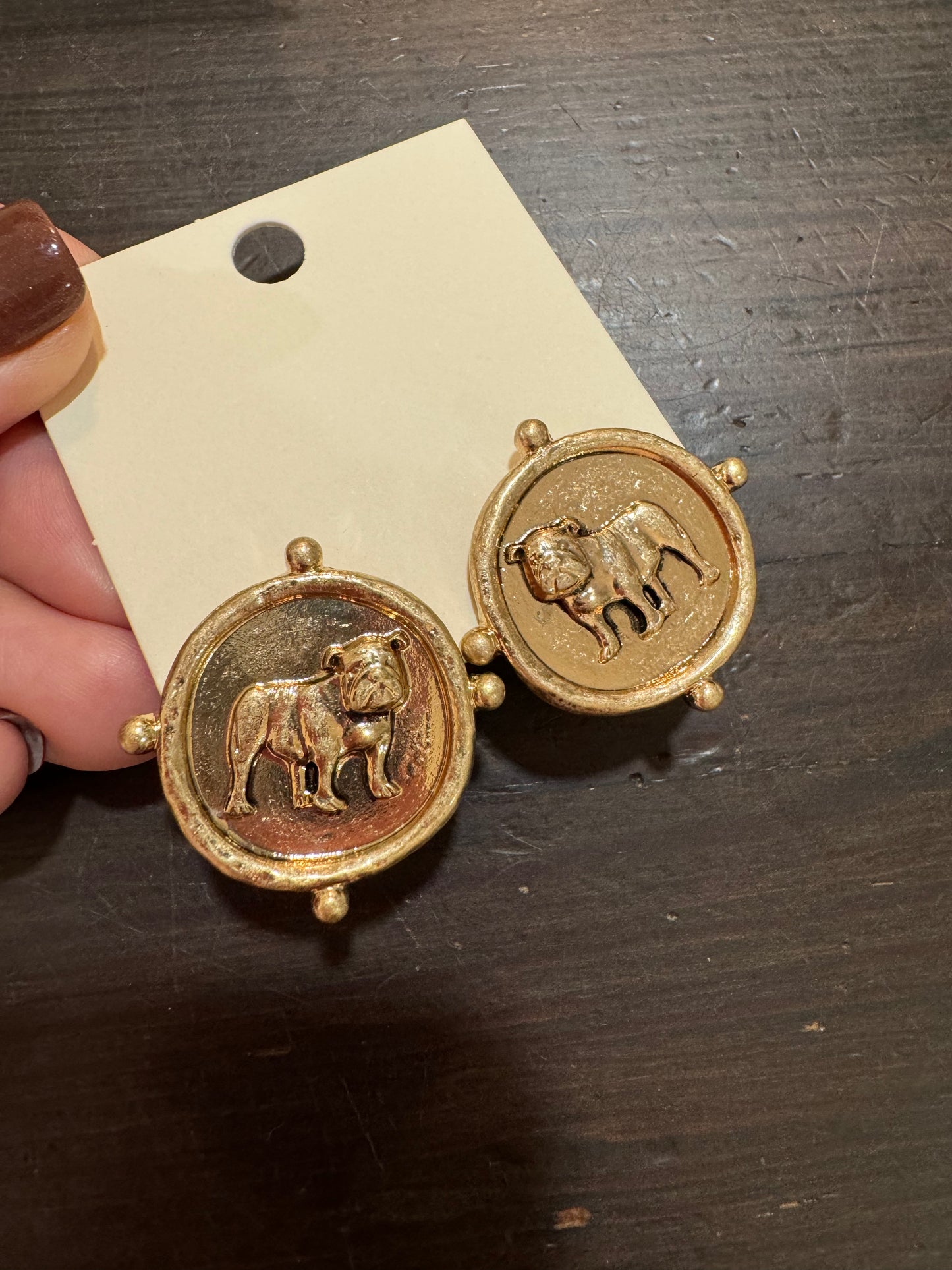 Standing dog medallion studs gold