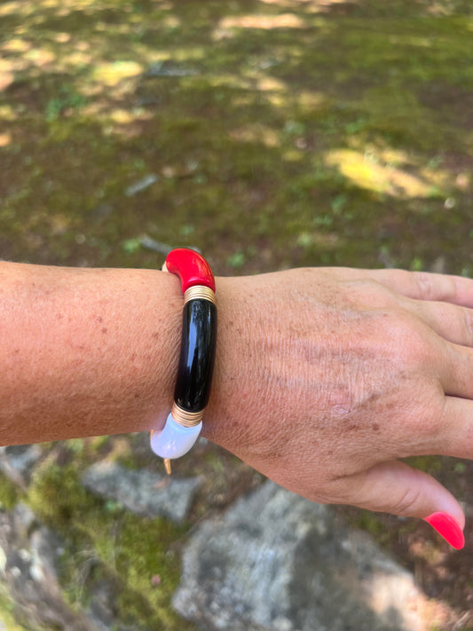 Black red and white tube bracelet