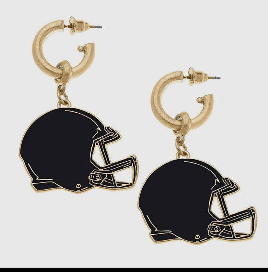 Football helmet black enamel earrings