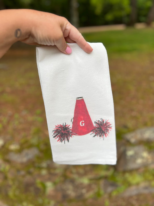 Red megaphone tea towel