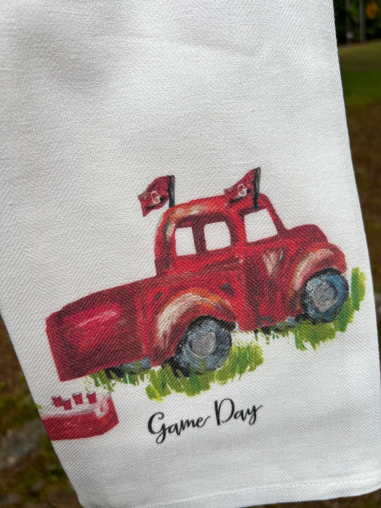 Tea towel with truck red