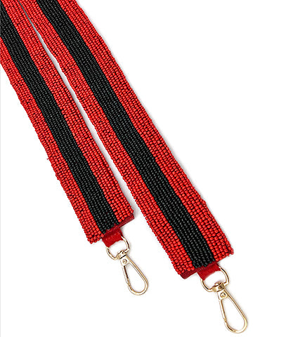 Red and black stripe beaded strap for purse