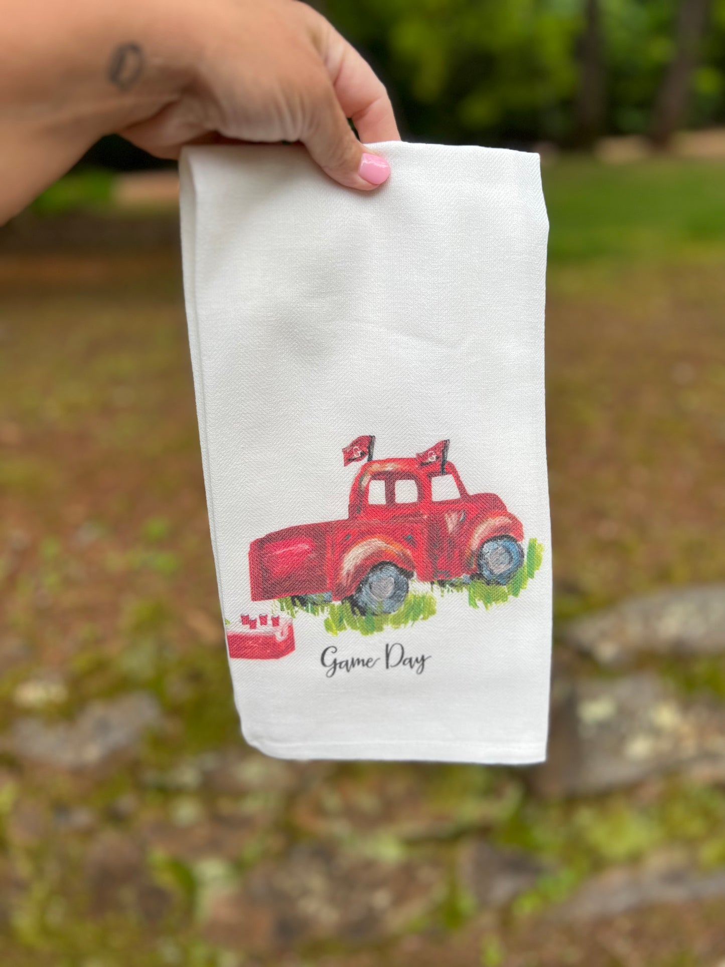 Tea towel with truck red