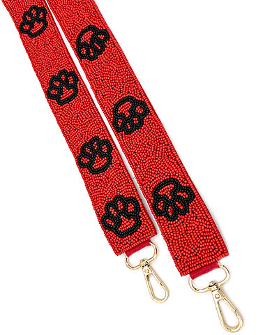 Red beaded strap black paw print