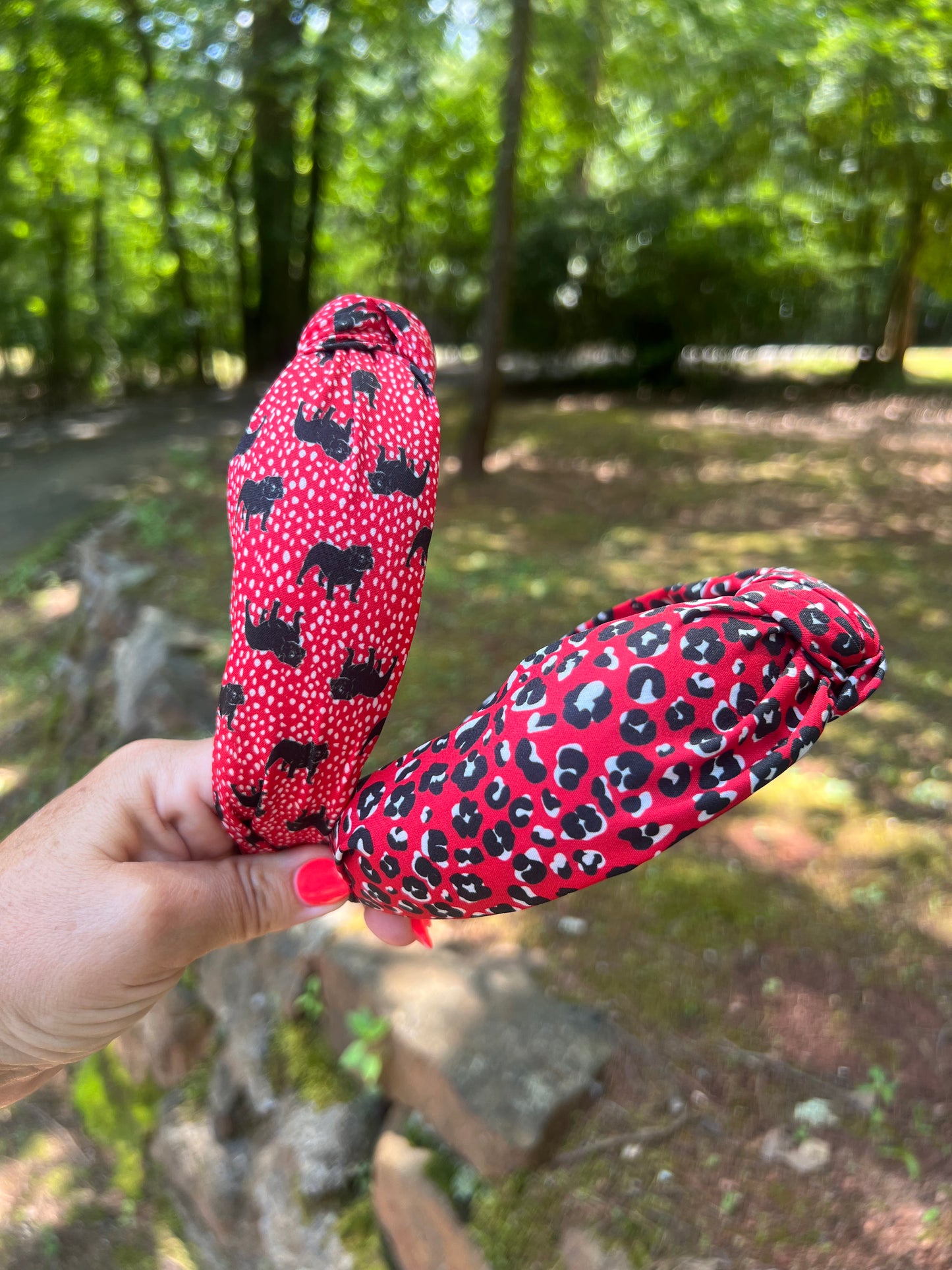 Knotted headband red and black cheetah print