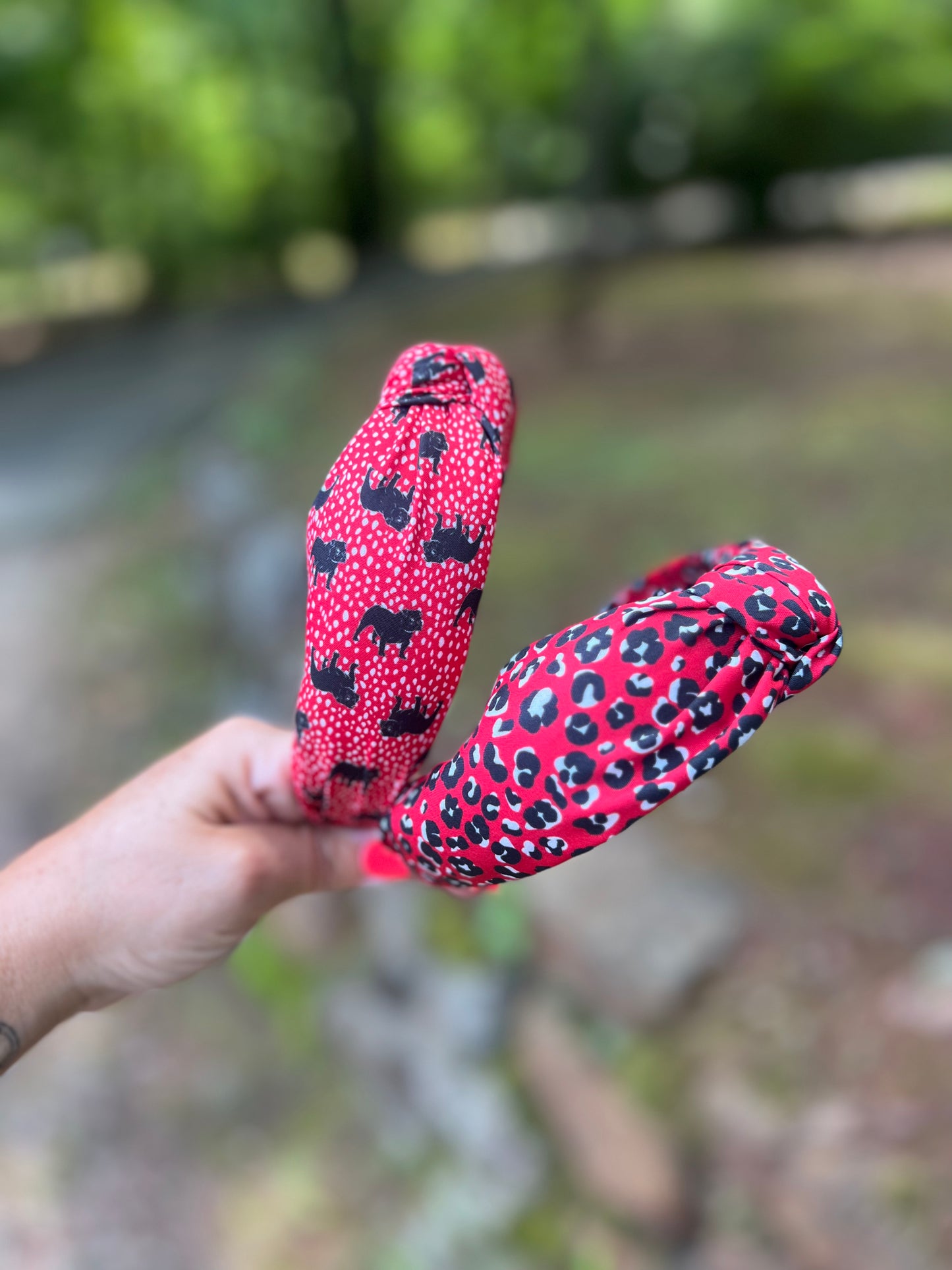 Knotted headband red and black cheetah print