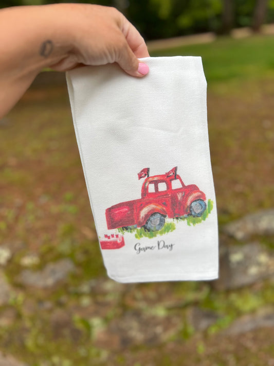 Tea towel with truck red