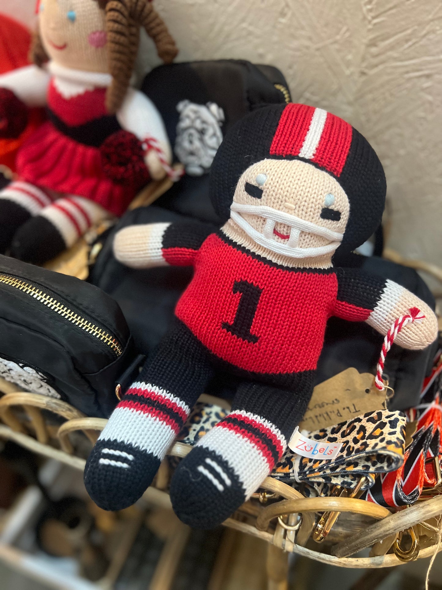 Handmade knit doll football player