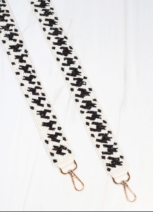 Black and white houndstooth beaded purse strap game day