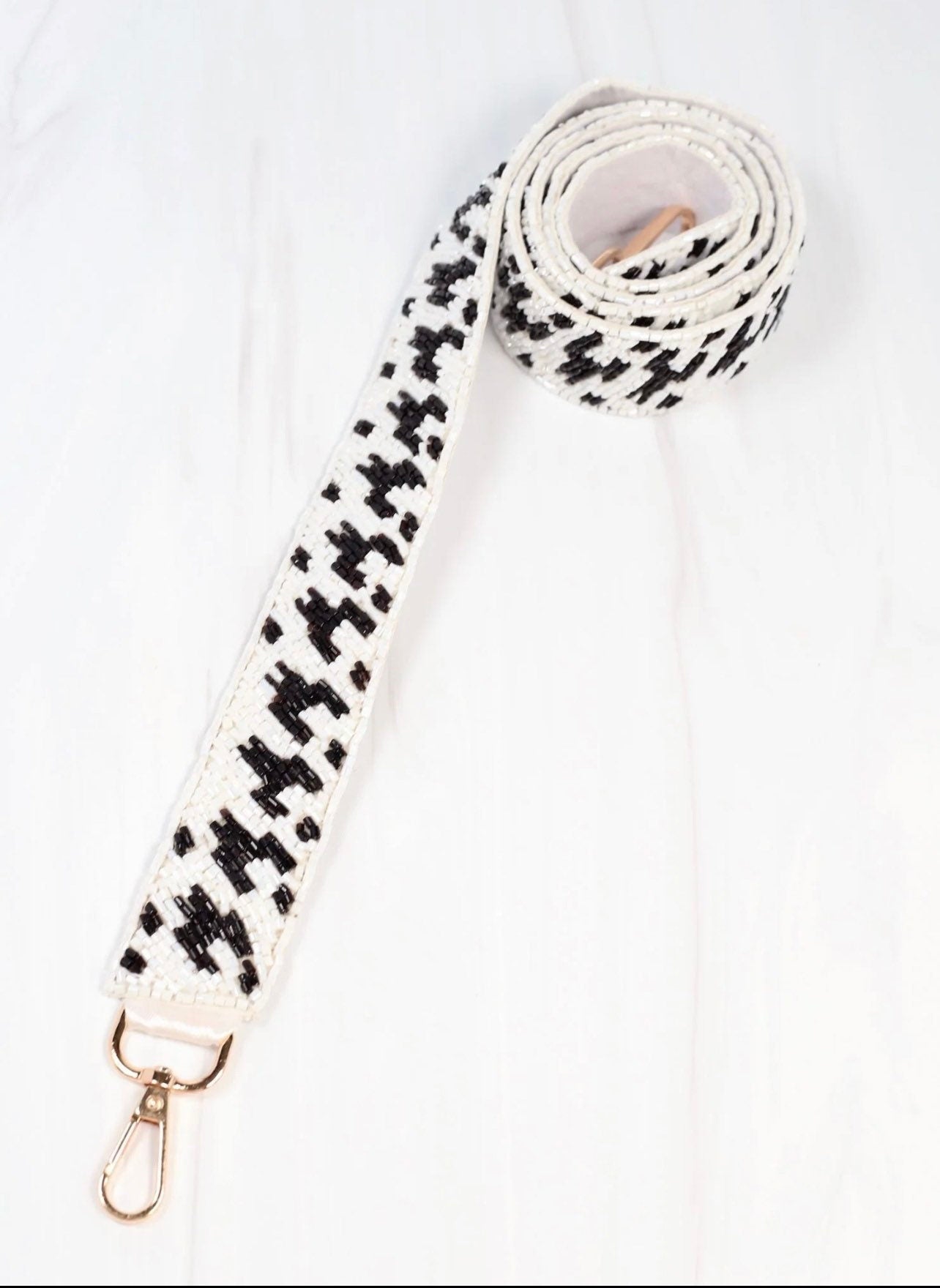 Black and white houndstooth beaded purse strap game day