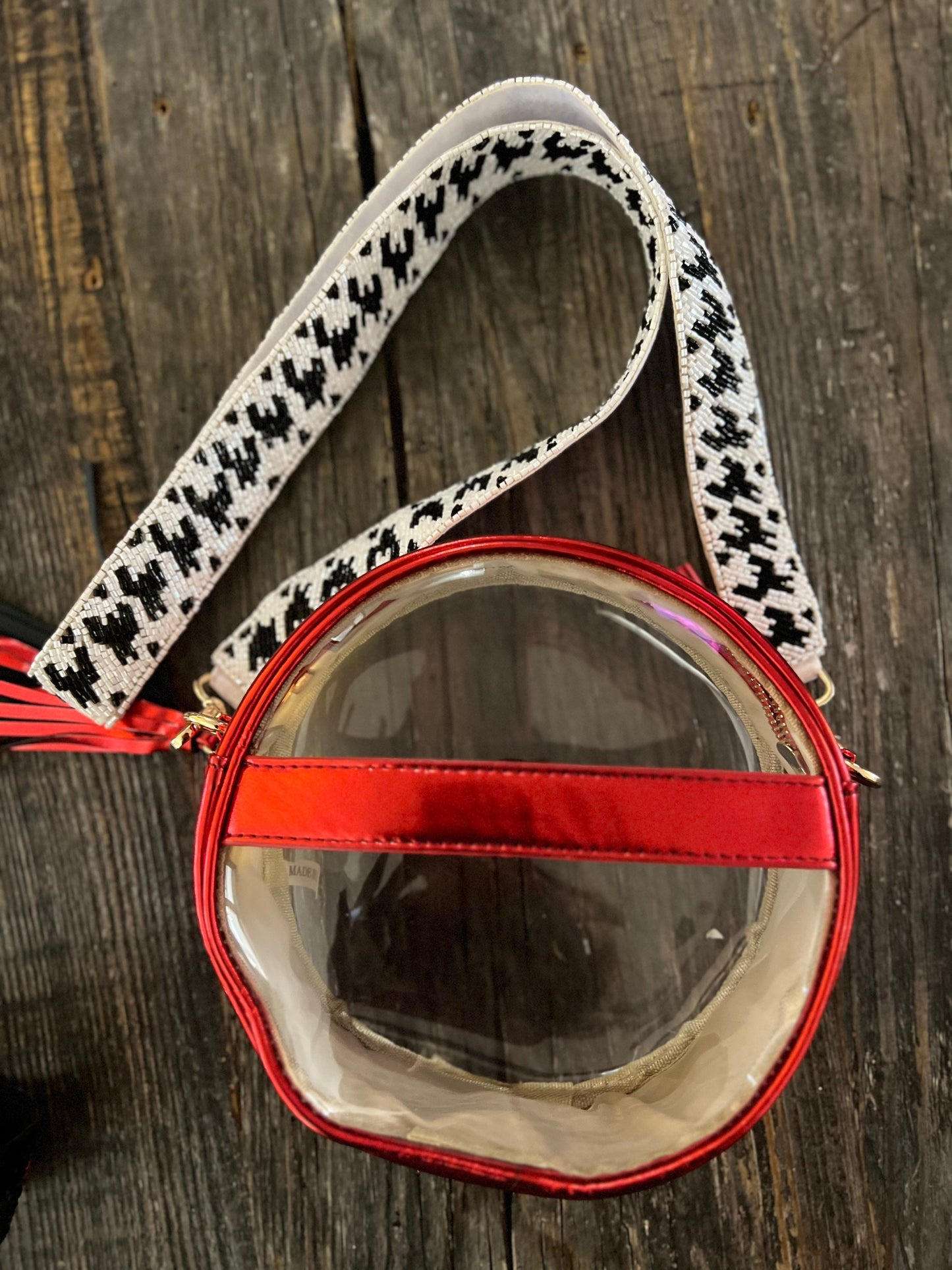 Black and white houndstooth beaded purse strap game day